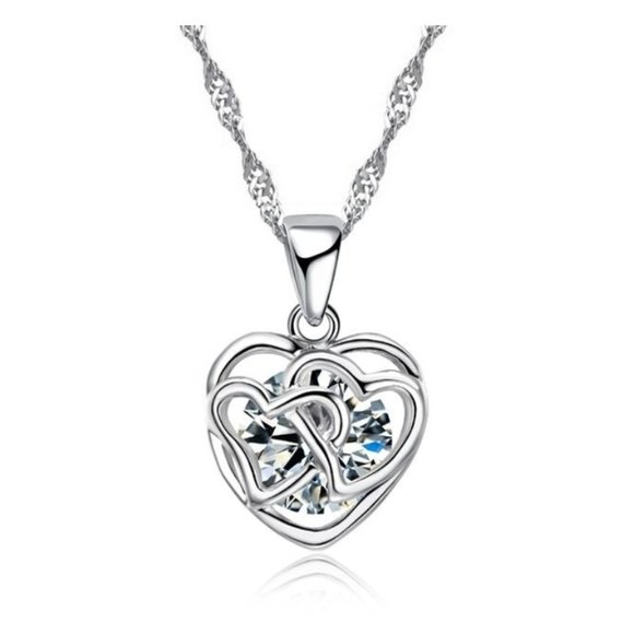 ❤️ Cute Heart 925 Sterling Silver Bundle Necklace Earrings Pendant - Picture 3 of 4